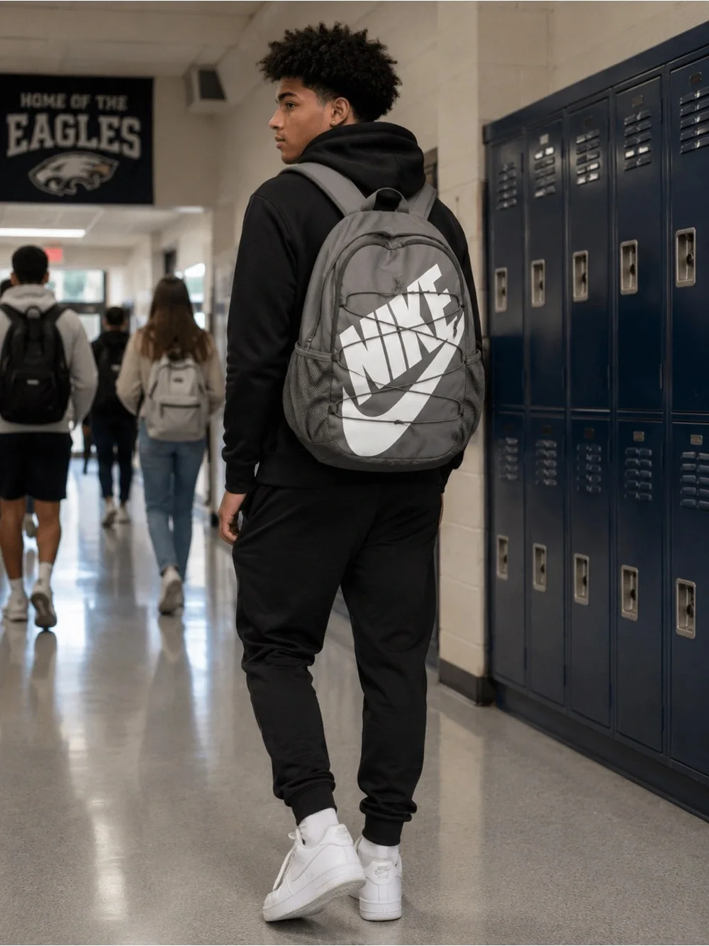 Nike Gray Backpack with Large White Logo - Men's School & Travel
